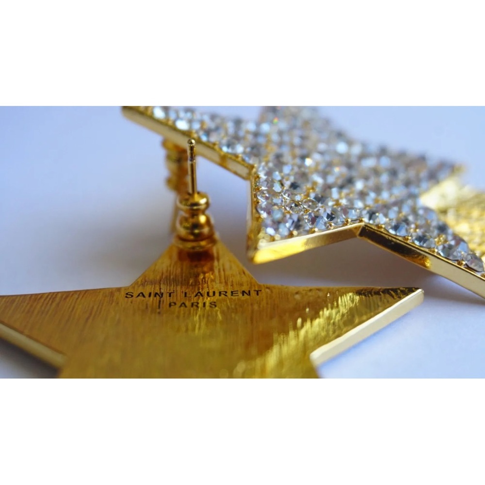YSL SAINT LAURENT Gold Star earrings - studded with a tassel. Statement. - Picture 7 of 14